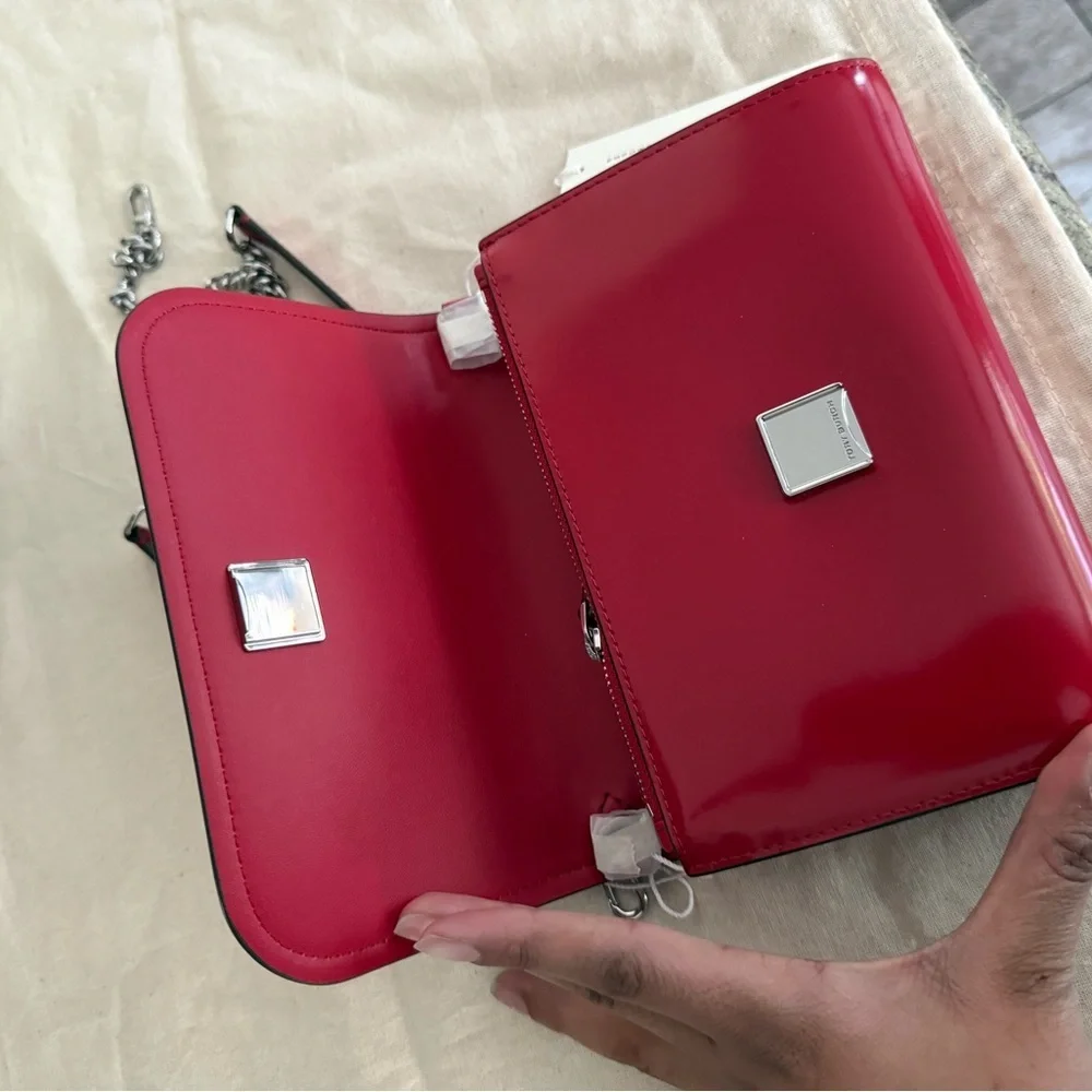 NWT  Tory Burch Red Emerson Patent Chain Wallet